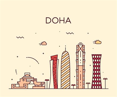 Premium Vector Doha Skyline Detailed Silhouette Trendy Vector