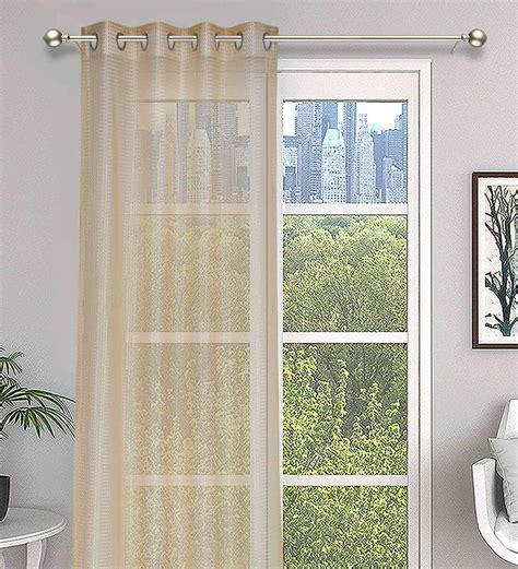 Buy Gold Solid Tissue Ft Sheer Eyelet Door Curtains Set Of At