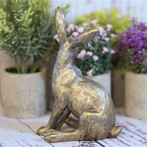 Hare Resin Statue In Bronze Finish Burgess Home Garden