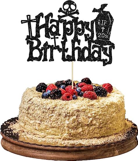 Gyufise 1Pcs Rip Twenties Happy Birthday Cake Topper Black Glitter