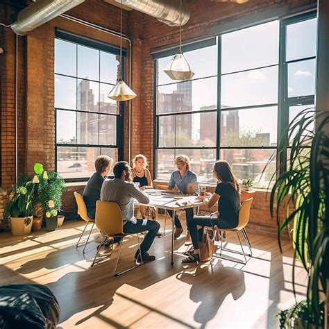 Premium Photo A Group Of People Sitting Around A Table In A Large