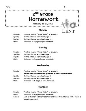 Homework Sheet For 2nd Grade Fill Online Printable Fillable