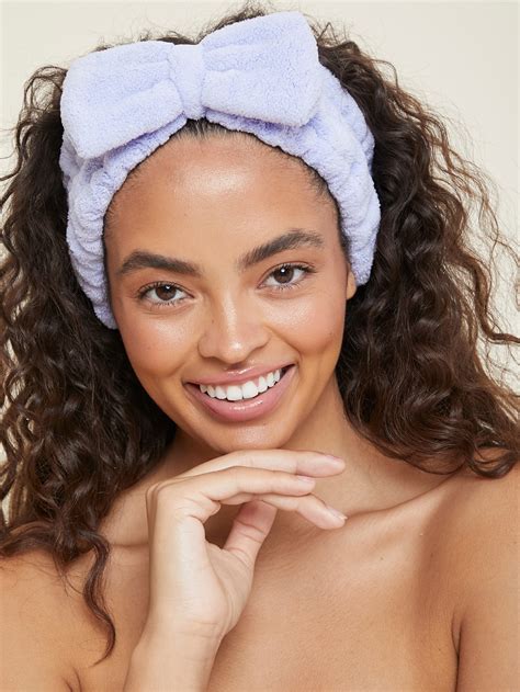 BASIC LIVING Microfiber Spa Makeup Headband Coral Fleece Bow Lavender