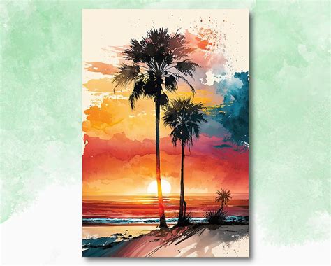 Palm Tree Sunset Art Print Watercolor Coastal Wall Art Nature Inspired ...