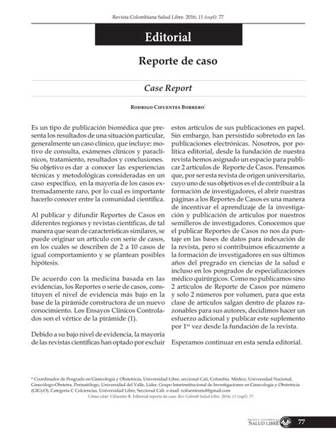 Pdf Editorial Reporte De Caso