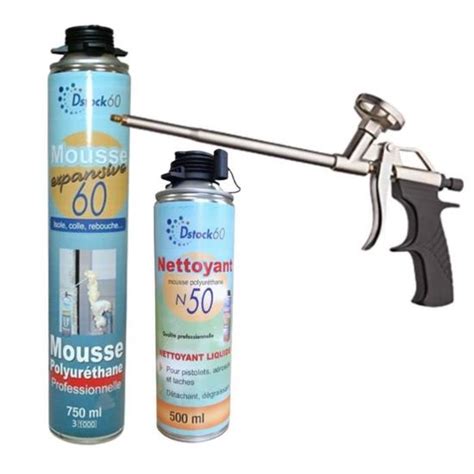 DSTOCK60 1 MOUSSE PISTOLABLE 750ml 1 PISTOLET 1 NETTOYANT