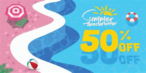 Summer Sale Banner Template Offer Floating On Swimming Pool Water