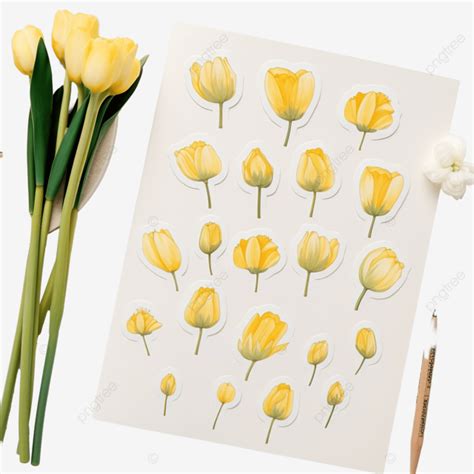 Adesivo Est Tico Fofo Tulipa Amarela Flores Bullet Journal Png