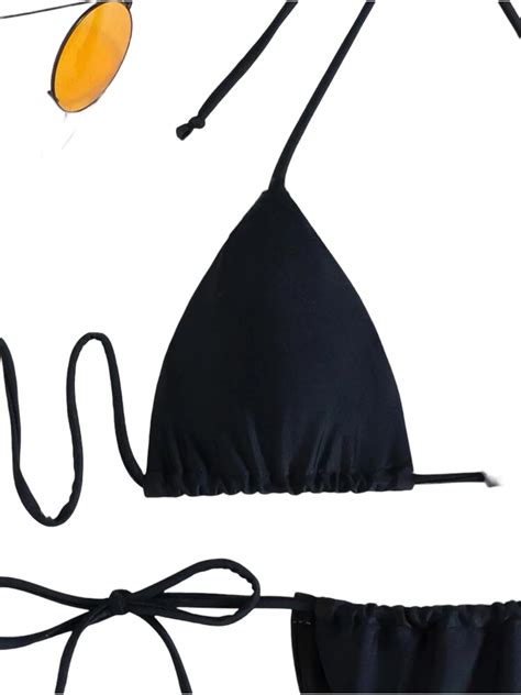 Brazilian Triangle String Bikini Black Blossom Swimwear Uae