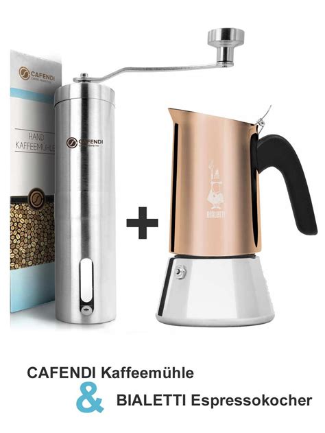 Paket Bialetti Espressokocher VENUS 6 Tassen Cafendi Kaffeemühle