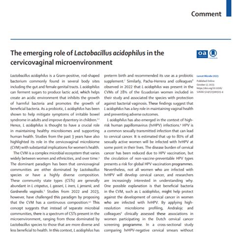 The Emerging Role Of Lactobacillus Acidophilus In The Cervicovaginal