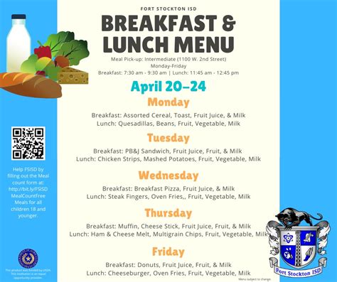 FSISD breakfast and lunch menu for April 20-24 | The Fort Stockton Pioneer