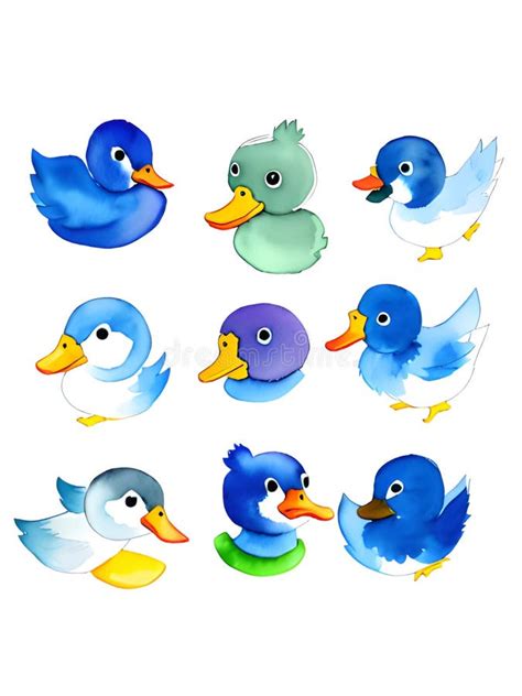 Set Of Cute Ducks On White Background Watercolor Style Ai Generated