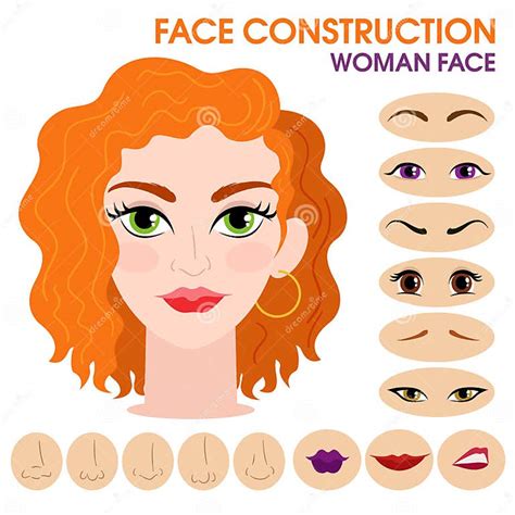 Passionate Girl Woman Face Constructor Cartoon Style Stock Vector