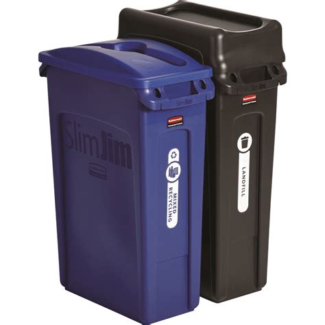 Rubbermaid Commercial Slim Jim 2 Container Recycling Set Blue Black