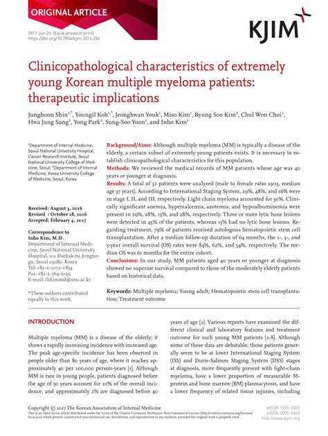 Pdf Clinicopathological Characteristics Of Extremely Young Korean Multiple Myeloma Patients