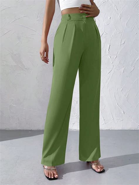 Shein Essnce Pantalones Unicolor Con Fruncido Moda De Mujer Shein