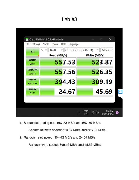 Lab 3 Based On Chapters 1 3 Lab Sequential Read Speed 557 Mbs