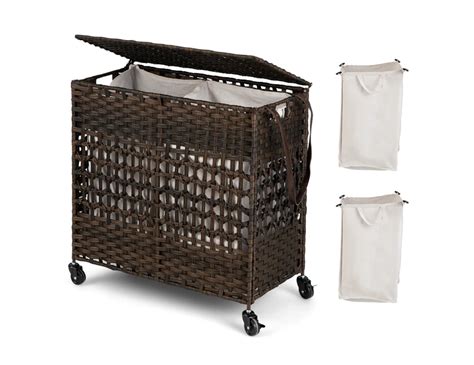 Giantex 110L 2 Section Mobile Laundry Hamper Clothes Laundry Basket 2