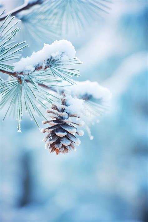 Snow Covered Pine Cone Hanging From Tree Branch Stock Illustration