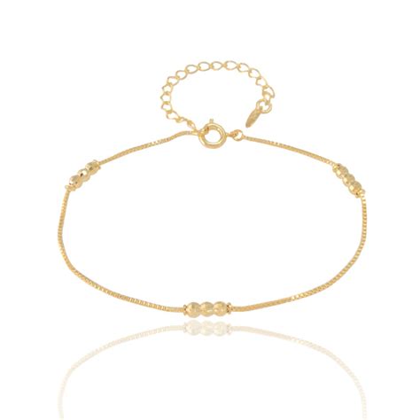 Pulseira Bolinhas Diamantadas Banho Dourado Linda K