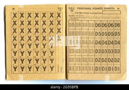 A British food ration coupon book. Introduced in 1940 during the Second ...