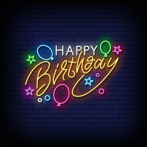 Happy Birthday Poster Neon Style Happy Birthday Neon Signs Greeting