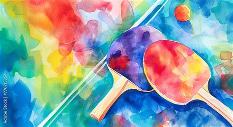 Watercolor Illustration Depicting A Table Tennis Poster Template With A