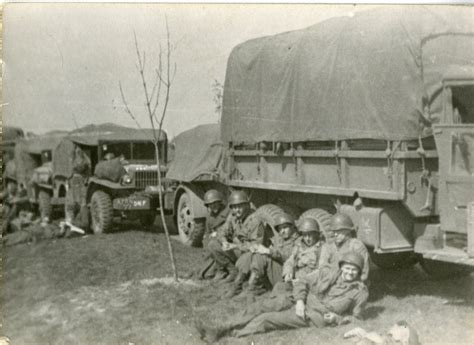 Us Soldiers Sitting Near 2 ½ Ton Military Cargo Truck France April