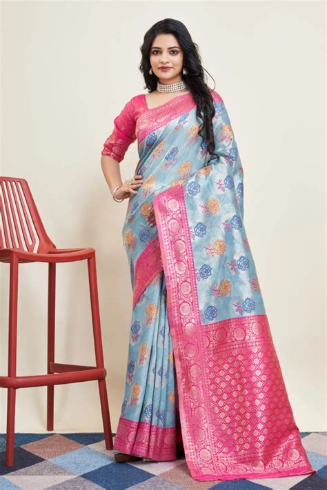 Woven Banarasi Silk Saree In Blue Ucchal Fashion