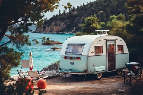 Caravane Dans La Nature En été Au Bord De La Mer Vacances Dans Le Style