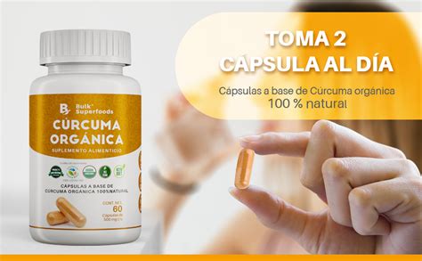 BULK SUPERFOODS Curcuma Organica 100 Natural 60 Capsulas 500 Mg C