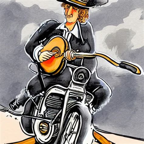 Illustration Image For Bob Dylan Riding A Motorcycle Stable Diffusion