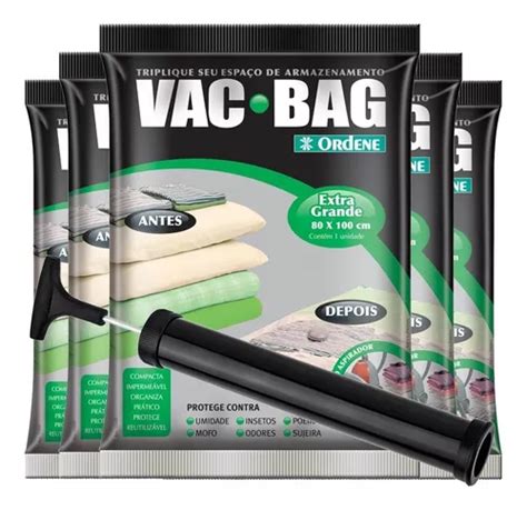 Kit 5 Saco Vácuo Vac Bag Ordene Extra Grande 80x100 Bomba