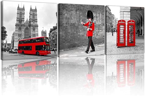 Wind Pcs Modern Giclee Canvas Prints London Black And White With Red