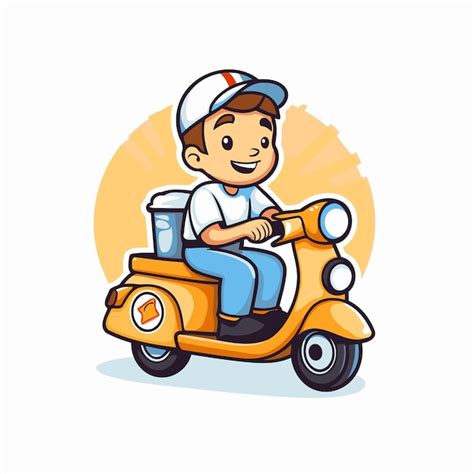 Premium Vector Cute Boy Riding A Scooter Vector Illustration In