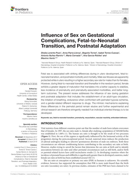 PDF Influence Of Sex On Gestational Complications Fetal To Neonatal Transition And Postnatal