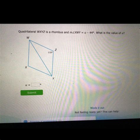 Quadrilateral Wxyz Is A Rhombus And Mxwy U What Is The Value Of U