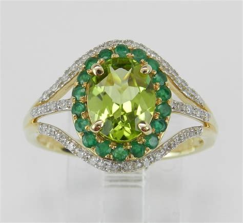 Diamond Emerald Peridot Engagement Promise Ring 14k By Galaxygems