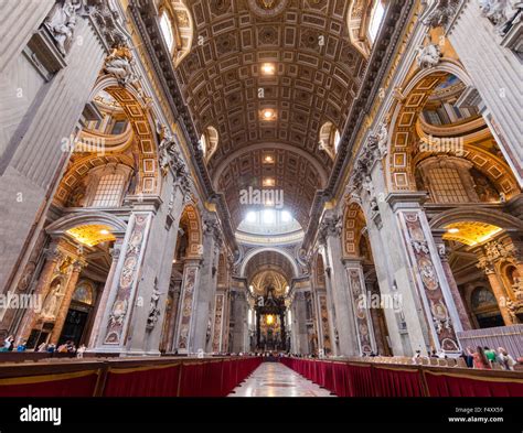 Interior Of The Papal Basilica Of St Peter Vatican View Along