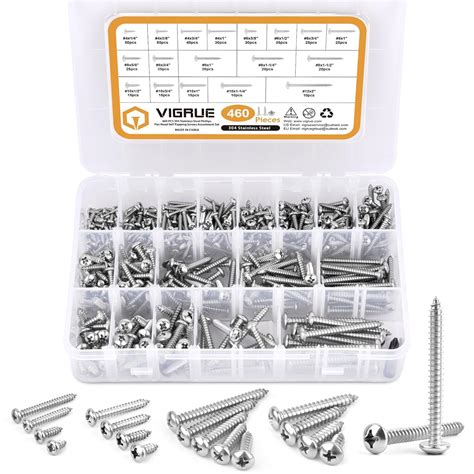 Amazon VIGRUE 460pcs Pan Head Phillips Drive Wood Screws Self