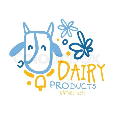 Dairy products logo symbol. Colorful hand drawn illustration | Stock vector | Colourbox