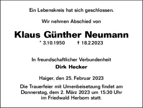 Traueranzeigen von Klaus Günther Neumann vrm trauer de