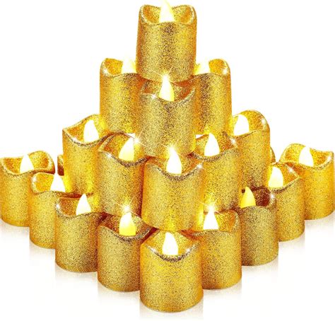 Buy 48 Pieces Gold Flameless Candles Votive Glitter Centerpiece Table Decorations Flickering Led