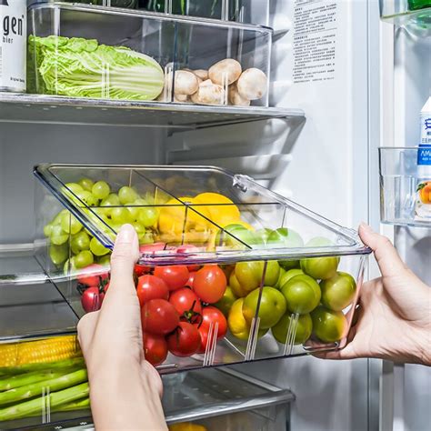 Boîte de rangement en plastique pour réfrigérateur avec compartiment