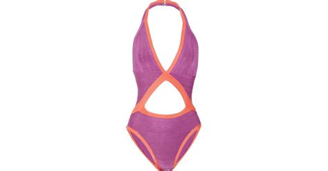 Herv L Ger Cutout Bandage Sunsuit In Purple Violet Lyst