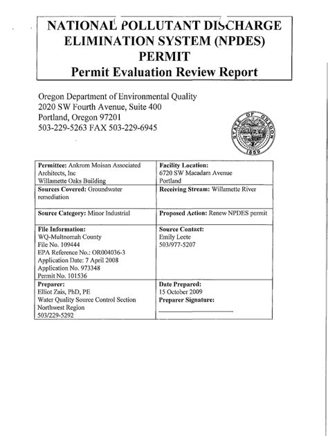 Fillable Online Npdes Permit Permit Evaluation Review Report