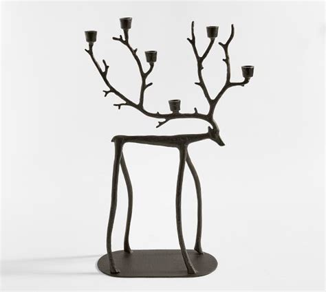 Bronze Sculpted Reindeer Candleholder Centerpiece | Pottery Barn