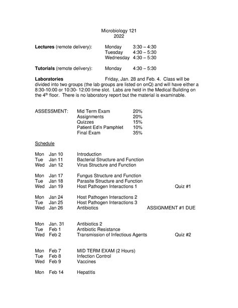 Micr Course Syllabus Microbiology Lectures Remote