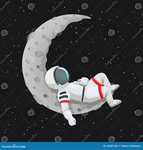 Astronaut Sleeping, Relaxing, Lying, Resting on the Crescent Moon Stock ...